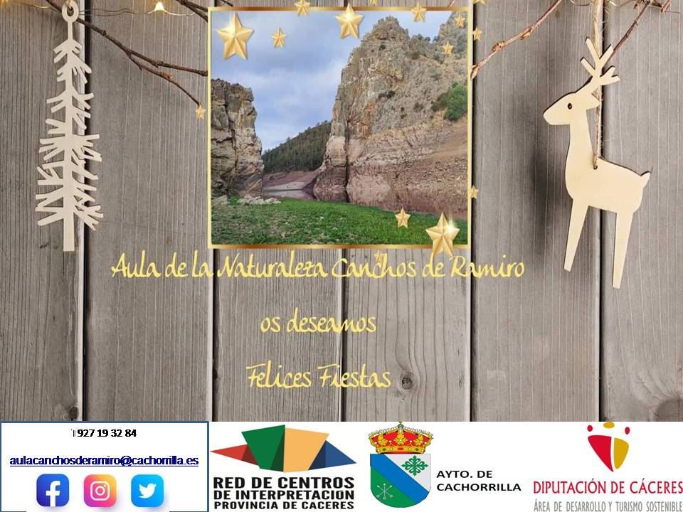 Desde el Centro de interpretación de Cachorrilla-Aula de la Naturaleza os deseamos una Feliz Navidad y Próspero Año 2022.
#AyuntamientoDeCachorrilla. 
#ValleDelAlagón 
#RedCentrosInterpretación 
#TurismoProvinciadeCaceres
#AuladeNaturalezaCanchosdeRamiro