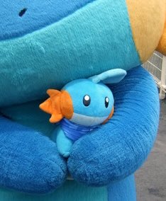 Big Mudkip holds small Mudkip