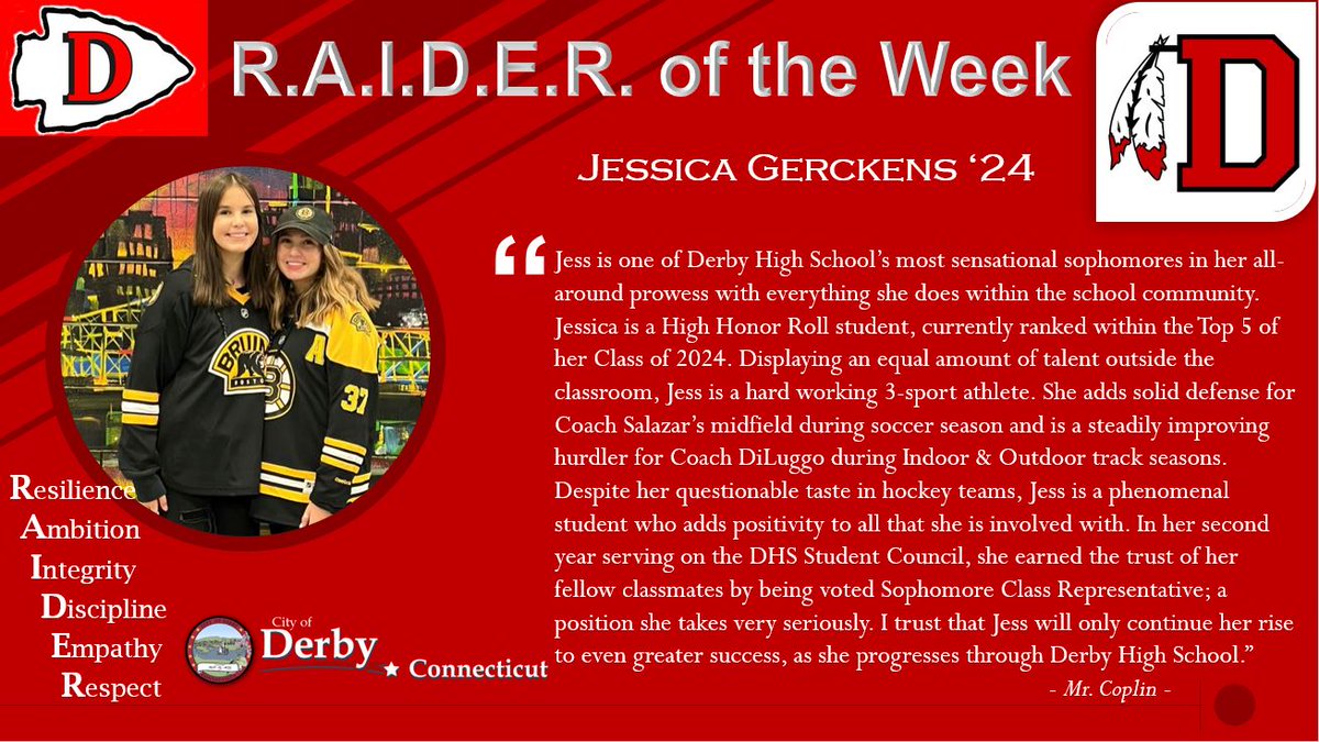 🎁Wrapping  up RAIDER of the Week for this year, superstar sophomore, Jess Gerckens claims the final recognition in 2021. Congrats Jessica. Keep up the great work. There's still a few seats left on the NJ Devils bandwagon if you're interested.😈
<a href="/DerbyRedRaider/">Derby High School</a> <a href="/derbypssuper/">Matt Conway</a>