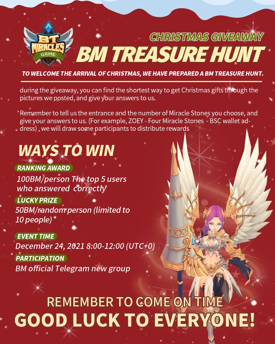 BTmiraclesNFT's tweet photo. 🎄Christmas Giveaway🎄-💎BM Treasure Hunt💎

🥂To welcome the arrival of Christmas, we have prepared a BM treasure hunt.🥳

👉More details:   https://t.co/3YgFkKup9P https://t.co/FucQdkj8HB