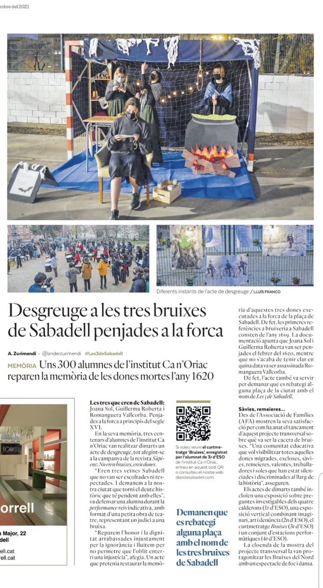 El projecte transversal de l’<a href="/inscanoriac/">Institut Ca n’Oriac</a> #Bruixes #Les3deSabadell al <a href="/DiariDeSabadell/">Diari de Sabadell</a>. Desgreuge a les tres bruixes de Sabadell.