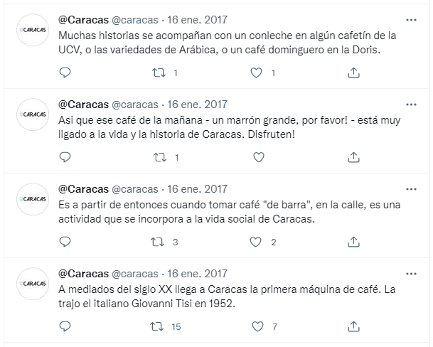 Sobre el café y #Caracas <a href="/Caracas/">@Caracas</a> publicó esto hace casi 4 años (no me lo creo...)

Se lee de abajo para arriba porque no habían hilos de tuiter para ese entonces.