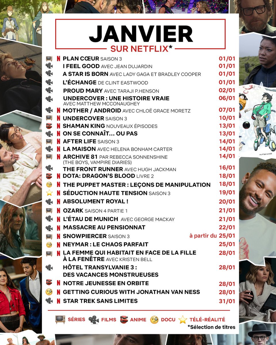 SeriesUpdateFR's tweet photo. Programme de Netflix et Prime Video pour le mois de Janvier.⛄ https://t.co/hMxQLtWgpt