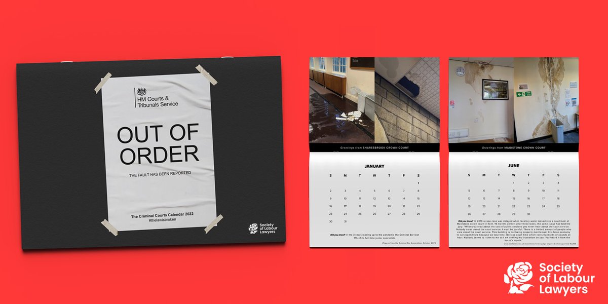 SocLabLaw's tweet photo. OUT NOW: Crumbling Criminal Justice Calendar 

Our criminal justice system is underfunded and courts in disrepair. 

For £8 you can purchase your own calendar to raise awareness, all proceeds will be donated to @TheHowardLeague &amp; @JUSTICEhq 

Order now: https://t.co/cCPf4ILqEo https://t.co/WzoksYDH9M