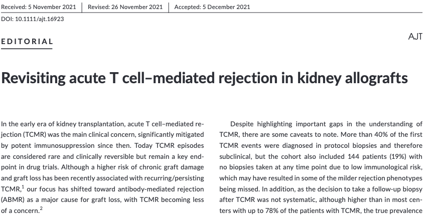 Maarten Naesens (@mnaesens) on Twitter photo Fully agree with the editorial by
<a href="/helantera/">Ilkka Helanterä</a> <a href="/mmengelUofA/">Michael Mengel</a> in <a href="/amjtransplant/">American Journal of Transplantation</a>
on the need for more consensus on the effective treatment (and prevention by matching?) of TCMR - still very deleterious despite the use of strong immunosuppressants! @VDRFHSUM
onlinelibrary.wiley.com/doi/full/10.11… Fully agree with the editorial by
<a href="/helantera/">Ilkka Helanterä</a> <a href="/mmengelUofA/">Michael Mengel</a> in <a href="/amjtransplant/">American Journal of Transplantation</a>
on the need for more consensus on the effective treatment (and prevention by matching?) of TCMR - still very deleterious despite the use of strong immunosuppressants! @VDRFHSUM
onlinelibrary.wiley.com/doi/full/10.11…