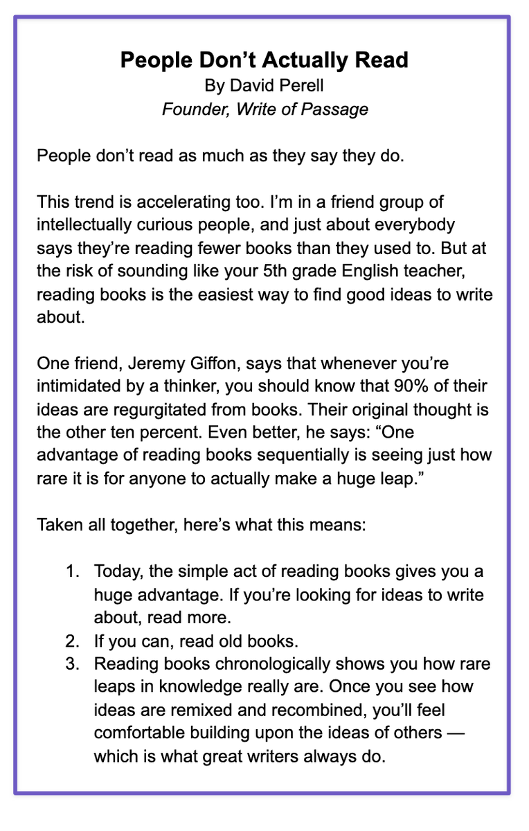david_perell's tweet photo. People don't actually read.

Here's my mini-essay. https://t.co/4QxvDpJWj8