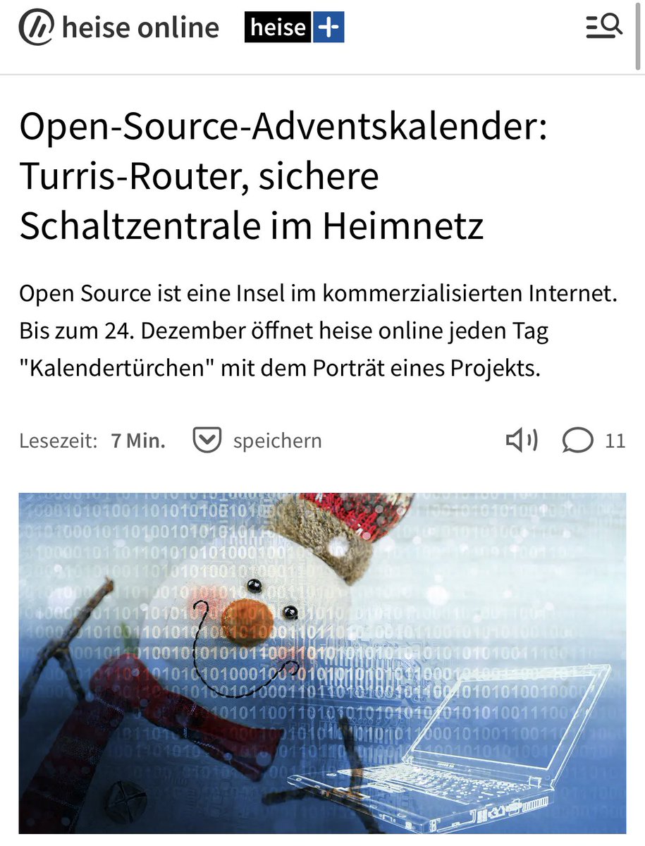 turris_cz's tweet photo. “#OpenSource-Adventskalender: Turris-Router, sichere Schaltzentrale im Heimnetz”
@MonikaErmert - @heiseonline
https://t.co/17jhsuuZ9b
#TurrisOmnia #CZNIC #TurrisTech #MoreThanARouter #OpenWrt #ProjectTurris #HeiseOnline #HeiseOpen https://t.co/c4DQws08JT