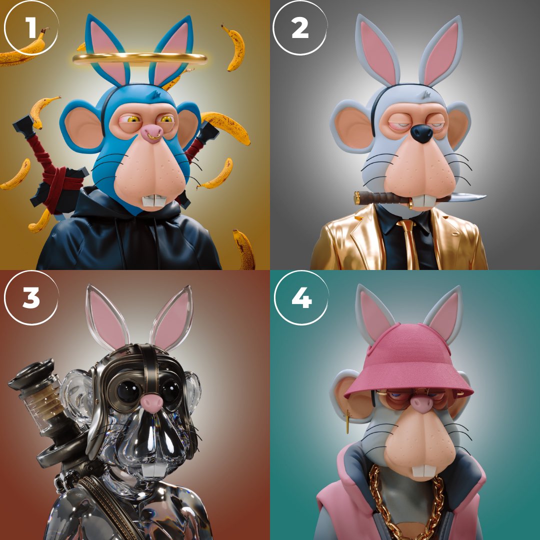 BoredBunnyNFT's tweet photo. Which one of these four Bored Bunny would you like to get? 👀🐰 https://t.co/saqta3XgaM