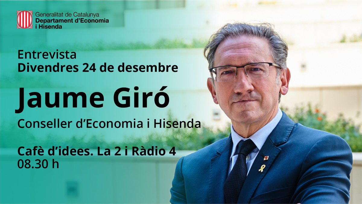 economiacat's tweet photo. 📺 Demà al matí, el conseller #JaumeGiró serà entrevistat a @cafedidees_rtve després que s'hagin aprovat els #Pressupostos2022.
🔗 Podràs seguir l'entrevista en directe a @RTVECatalunya: https://t.co/MbiKLdJYNb
📻 I també a @radio4_rne: https://t.co/phyGZn36D7
#ReActivemCAT https://t.co/8yFCnE7B0p