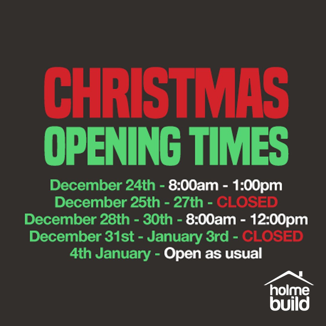 HolmebuildDIY's tweet photo. Our #Christmas Opening Times🎄

Our opening times over the festive season are as follows.

#Honley #BuildersMerchant https://t.co/FI4w2FGkeI