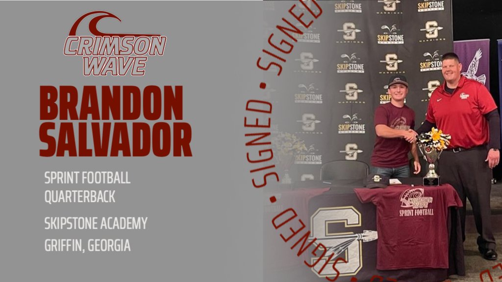 CCSJAthletics's tweet photo. Brandon Salvador is Coach Novak's first player to sign with Crimson Wave Sprint Football for the inaugural Fall '22 season

📰 :https://t.co/yDLKH0Yk8Q

#CrimsonWave https://t.co/Jrd2DU21H9
