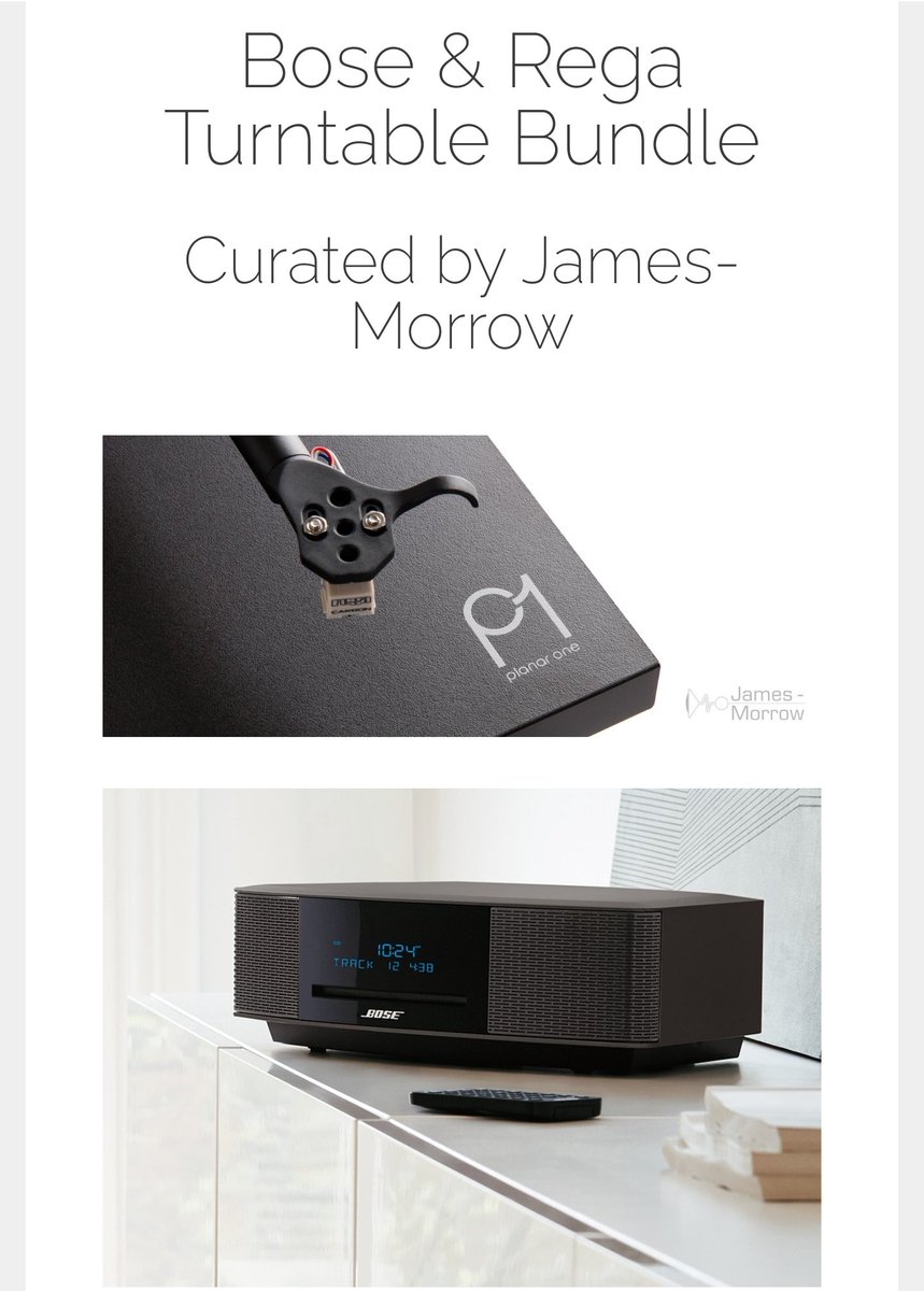 jamesmorrowhes's tweet photo. Exclusive to James-Morrow.
The Bose Wave Music system with Rega Planar 1 Plus record deck.
A great match for anyone looking for a very compact hifi system.
Available only whilst stocks last!
#bosewave #regaturntable #livingroom #hifi #awardwinning #bosedeals #localbusiness https://t.co/3tQDValUF7