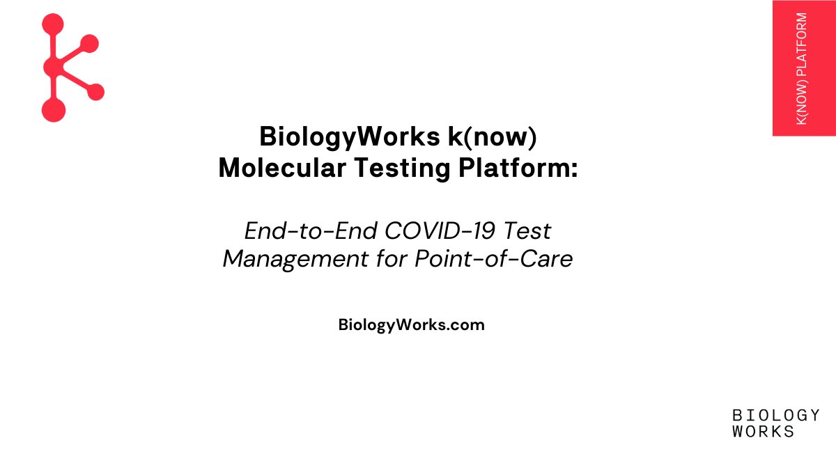 BiologyWorks's tweet photo. BiologyWorks k(now) Molecular Testing Platform lets point-of-care providers order, collect, and turn around lab-verified test results all within 45 minutes. All collected data conforms to the highest privacy standards (GDPR and HIPAA) and is securely encrypted. https://t.co/jH7gogeF8f