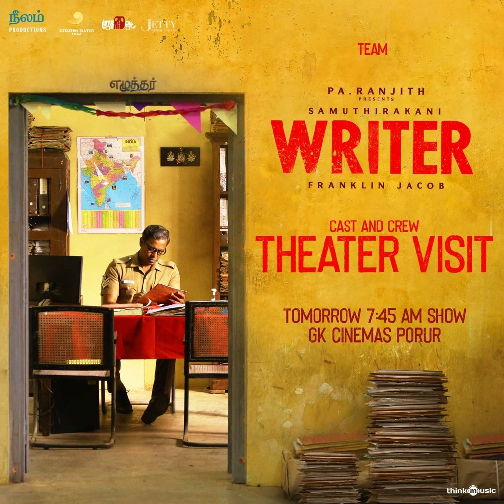 officialneelam's tweet photo. Join us for the cast and crew theatre visit, happening @GKcinemas - Porur 7:45 AM show.
#Writer #WriterFromTomorrow
@beemji @thondankani @frankjacobbbb @doppratheep @editor_mani @GRfilmssg @PiiyushSingh @thehari___ @abhay_VMC @LRCF6204 @Tisaditi https://t.co/6lsFCINhkO