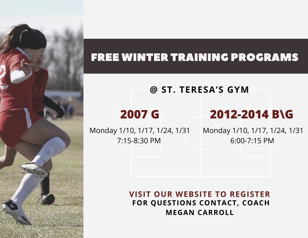 JerseyKnightsSC's tweet photo. Registration is now open for our FREE Winter Training Sessions. Both girls and boys indoor training at St. Teresa’s in Edison begins Monday January 10, 2022! Enrollment is limited, but registration is required and free. https://t.co/Ditfd8xN54