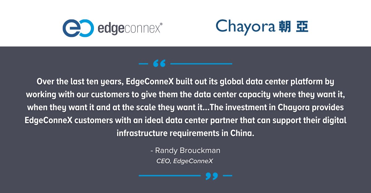 EdgeConneX's tweet image. EdgeConneX® Makes Strategic Investment in @Chayora_LTD as Global Market Development Focus moves to China: hubs.la/Q0110C5Z0 #datacenter #datacenterdevelopment #hyperscale #hyperscaledatacenter