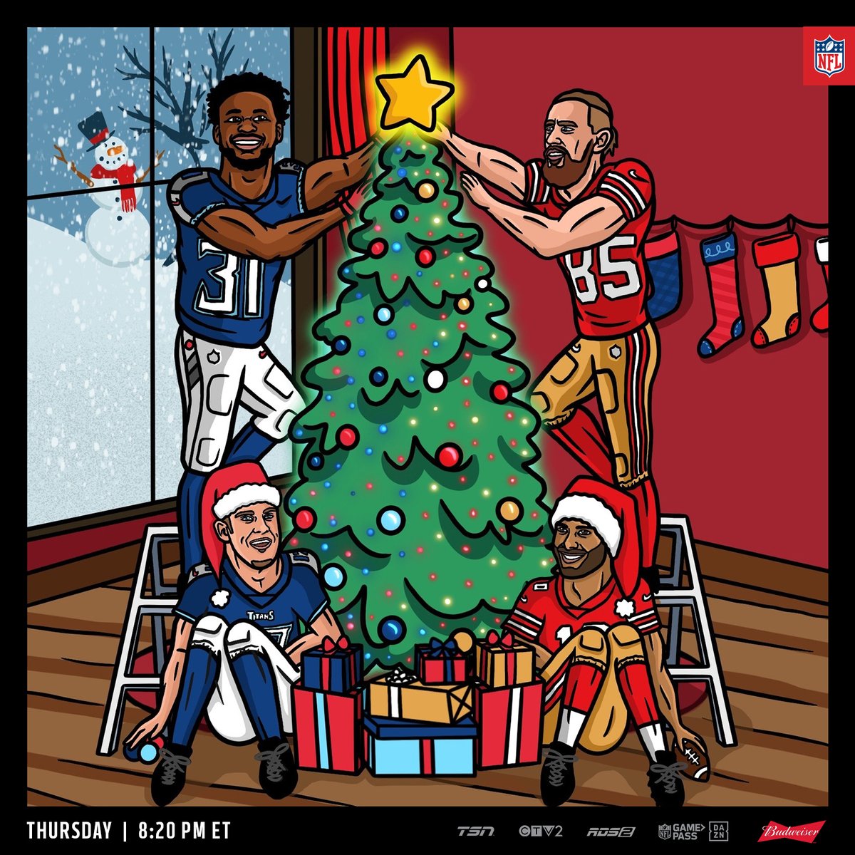NFLCanada's tweet photo. Who will shine like the star on top of the tree this week? 🌟 #BudGameTime https://t.co/t0ySyUt563