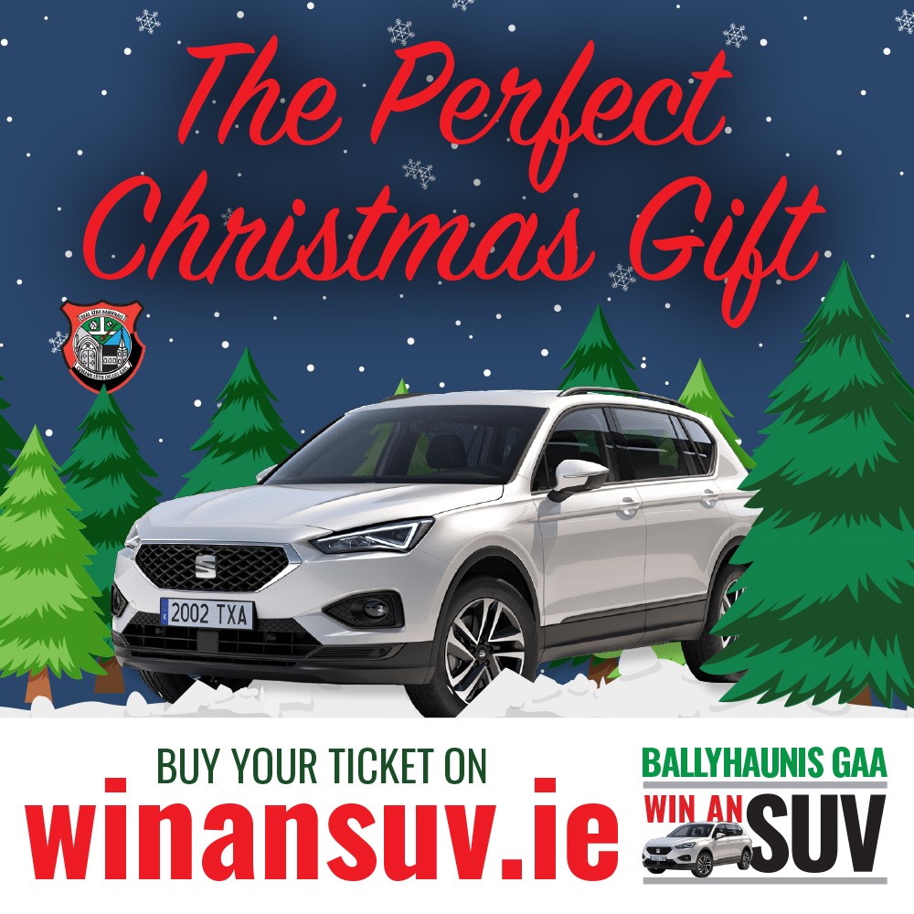 winansuv's tweet photo. 🎅🏻Christmas Bonus Draw🎅🏻
The perfect Christmas gift this year is a ticket for our @BallyhaunisGAA #WinAnSUV fundraiser 🎁
Plus, if you buy a ticket by Saturday, 25th December you'll also be in our bonus draw to win 25 FREE tickets!
Pick up a ticket here 👉🏻 https://t.co/dvHmkt9JK9 https://t.co/YvMYHX2kdi