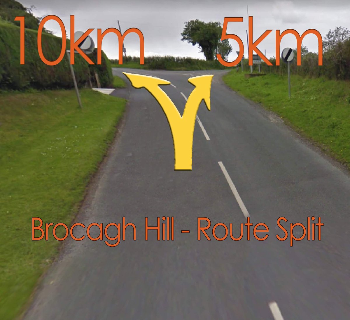 Heads Up!  The 5km &amp; 10km routes split at the top of Brocagh Hill.