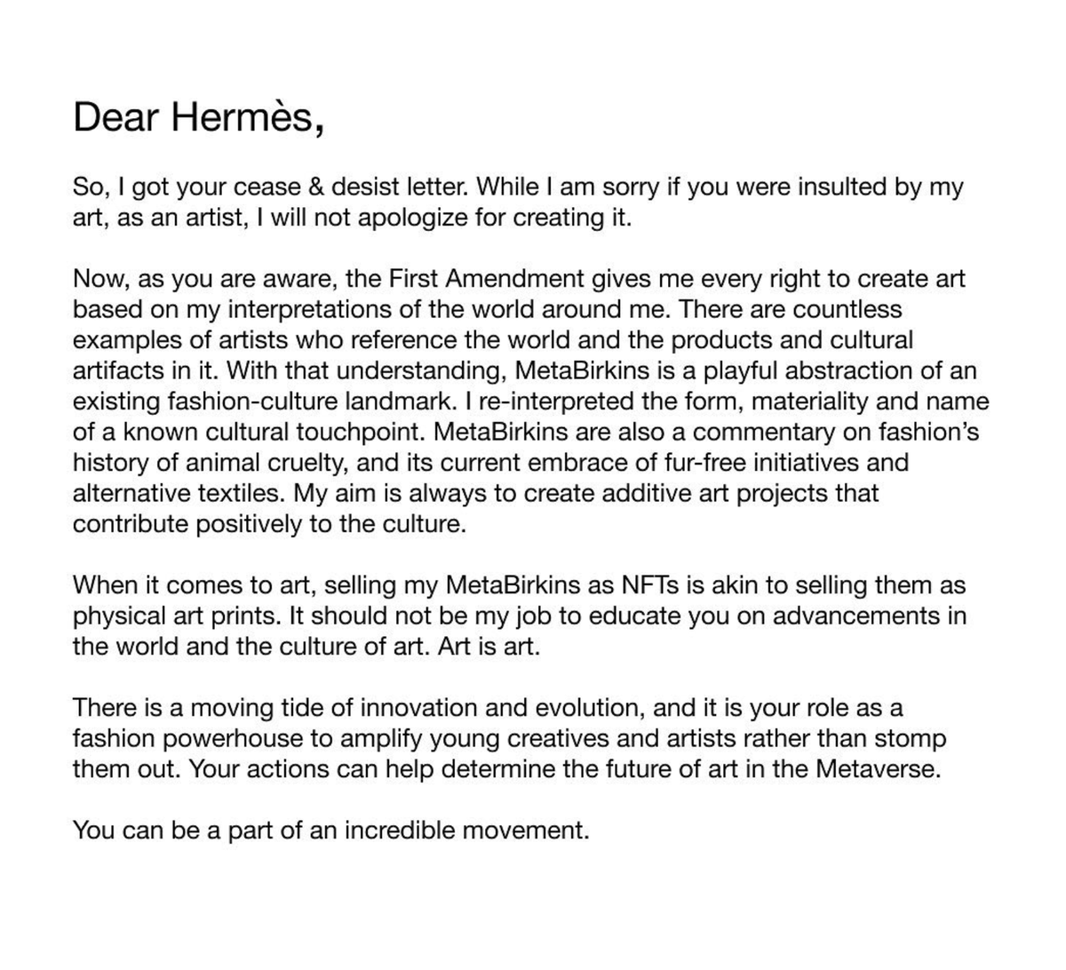 theSilverSurfe6's tweet photo. @MedaTahu @0xAkina Le projet @MetaBirkins qui vient d’être supprimé d'open sea après une reclamation d'Hermès est un bon example du pouvoir de ces grosses marques , pourtant aucun logo sur les arts , juste des sacs birkins stylisés ... https://t.co/JcHVr5Kfst