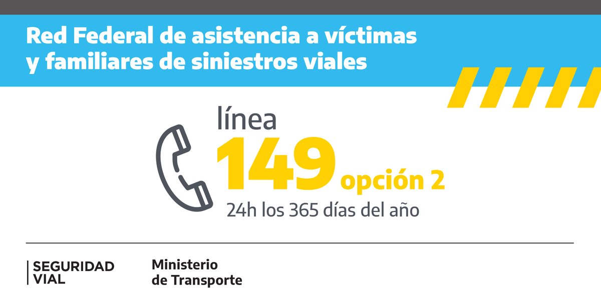 ANSV_Ar's tweet photo. 📞 #Línea149 opción 2 | Este mes presentamos la #RedFederalDeAsistencia en distintas provincias. Se trata de un servicio totalmente gratuito focalizado en las víctimas de siniestros viales y sus familias que funciona en todo el país durante las 24 horas. https://t.co/pvWiHS7Dy8