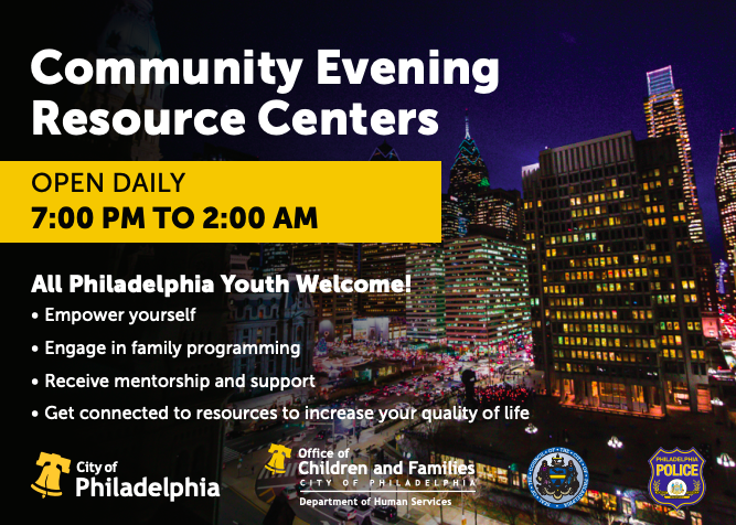 KendraPHL's tweet photo. City offices are partnering to reduce gun violence by creating daily safe spaces for our young people. 

Community Evening Resource Centers are now open EVERY DAY and will provide conflict resolution programming, skills building, mentorship, tutoring, and more. 

More info ⬇️ https://t.co/oNOjDtBU8h
