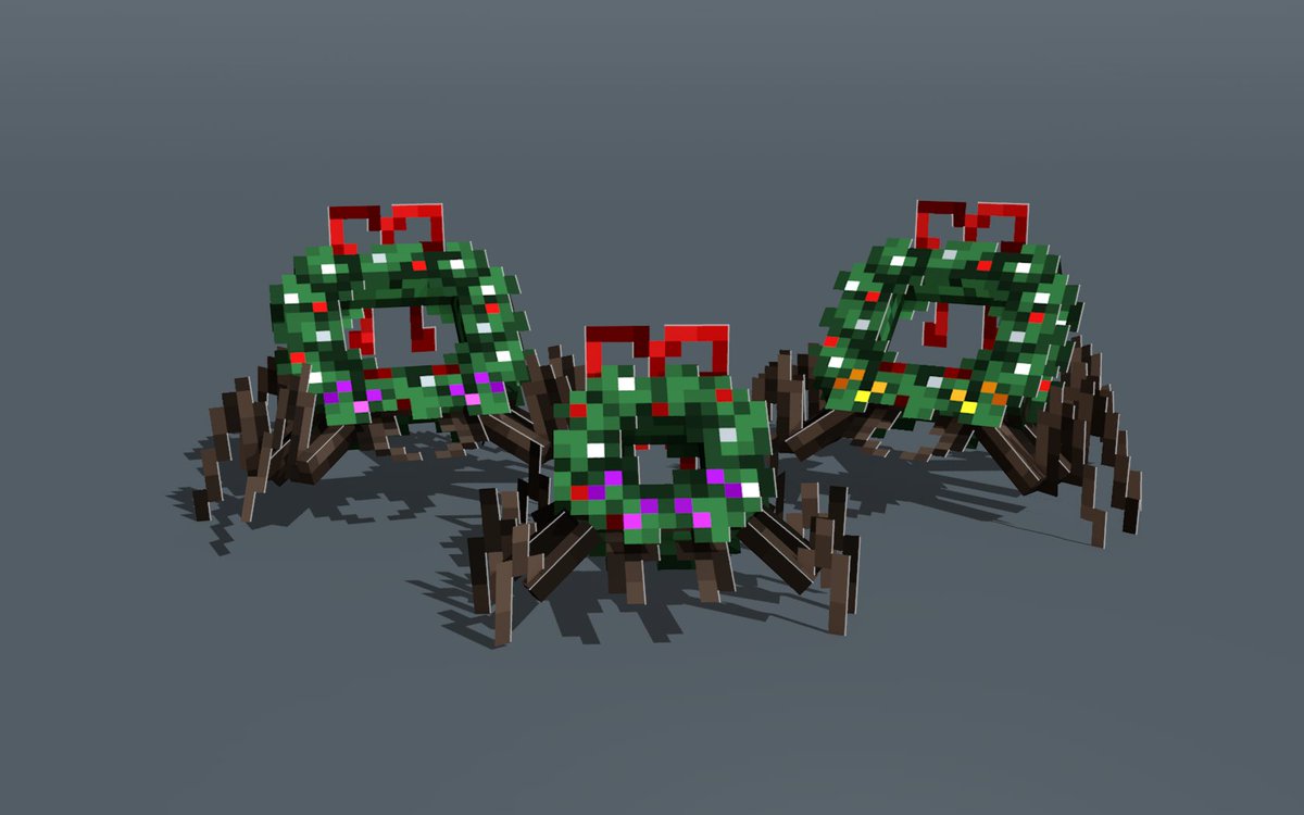 Spider wreaths.

Made for <a href="/TimoliaCreative/">Timolia Creative</a>'s Dungeon Rush : Gift Factory.

#minecraft #3d #3dmodel #pixelart #lowpoly #blockbench