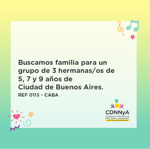 itaticanido's tweet photo. #ConvocatoriasPublicas 👉 Son la última instancia para restituir el derecho de niñas, niños y adolescentes a vivir en una familia.

❗️En esta oportunidad, convocamos a familias residentes en todo el país que deseen ahijar a 3 hermanas/os de 5, 7 y 9 años de #CABA https://t.co/2Acdy1aThj