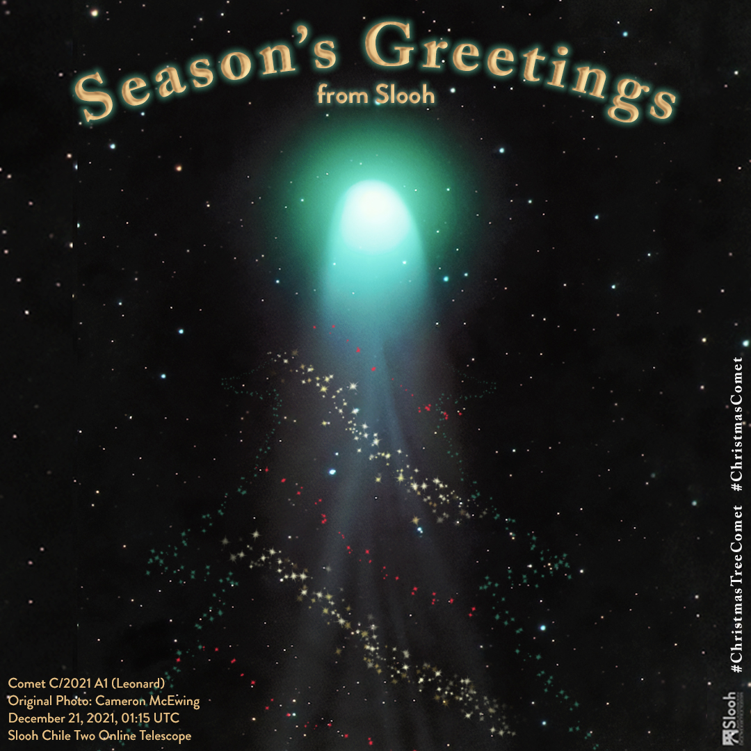 Slooh's tweet photo. Christmas Day is the 18th anniversary of @Slooh's online telescopes being launched!
Season's Greetings to students young and old who have enjoyed their journeys of exploration and discovery since 2003.
#STEM #Comet #ChristmasComet #ChristmasTreeComet #CometLeonard #astronomy https://t.co/LM7JlTxDnc