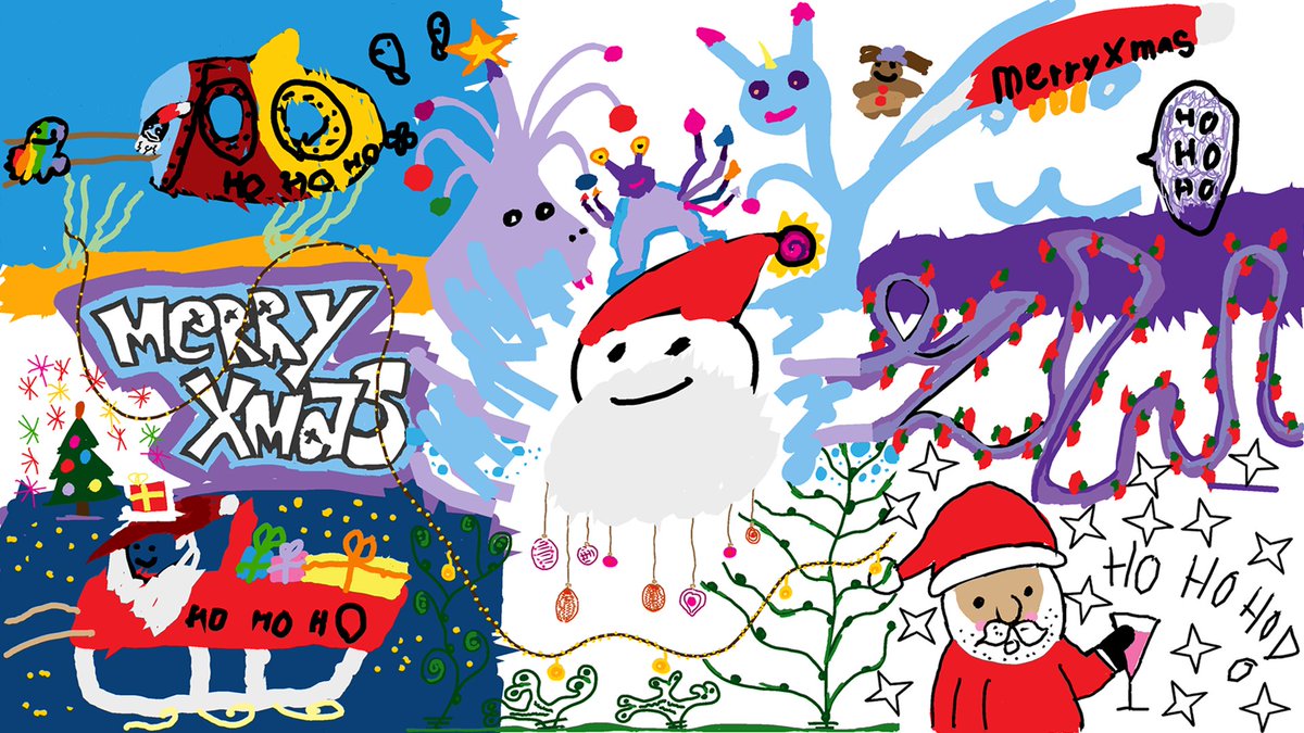 This MiSH MASH drawing was made together by children and adults. May you ALL have a colorful magical and Happy X-MAS!! #indiegame #IndieGameDev #drawing #Xmas #seriousgames #art #SURREALISM #collaboration