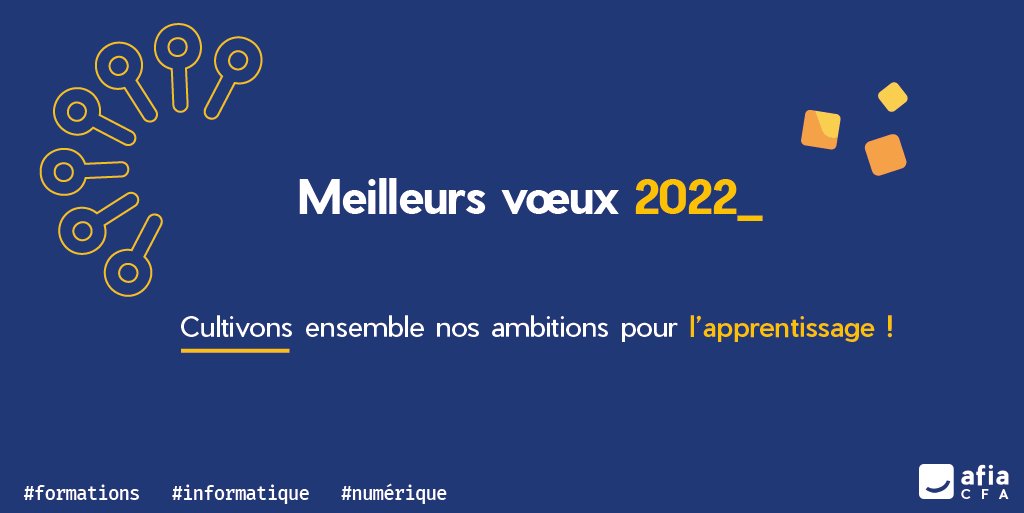 cfanumia's tweet photo. 2021 : crise sanitaire encore mais pas crise de l'apprentissage ! Déjà 650 000 contrats signés au national...
2022 : le CFA Afia continuera son développement : ➕d'apprentis ➕de partenariats ➕de formations ➕de projets !
🎇En 2022, cultivons nos ambitions pour l'apprentissage🎇 https://t.co/xQqb3YwuQw