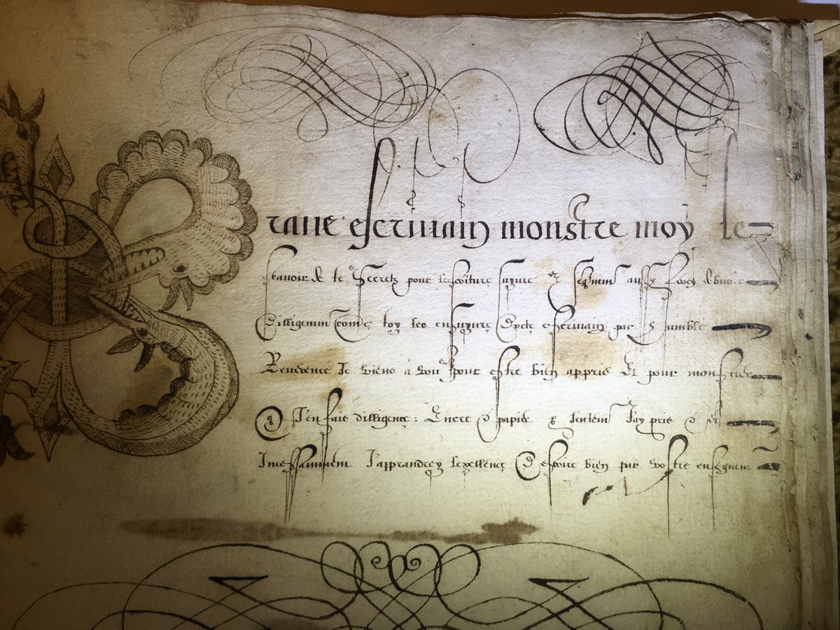 BibMazarine's tweet photo. Maistre escrivain monstre moy le scavoir de tes secrets..." Notre dernière (?) acquisition de l'année : démonstration de prouesse calligraphique, sous forme d'abécédaire, par un maître-écrivain dauphinois du tout début du 17e s... bientôt un belle notice dans #calames https://t.co/PmdPnL2qWk