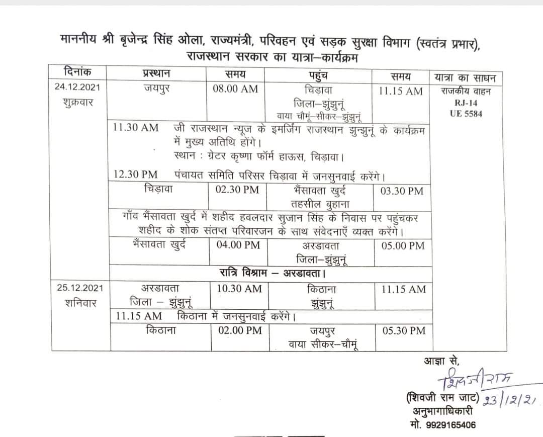 मंत्री महोदय का दो दिवसीय कार्यक्रम। <a href="/BrijendraOla/">Office of Brijendra Ola</a> <a href="/Brijendra_ola/">Brijendra Singh Ola</a>