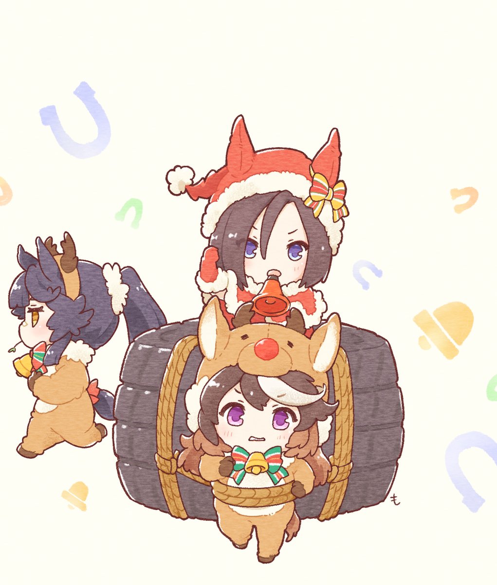 air groove (umamusume) ,narita brian (umamusume) ,symboli rudolf (umamusume) multiple girls 3girls hat horse ears animal ears brown hair animal costume  illustration images