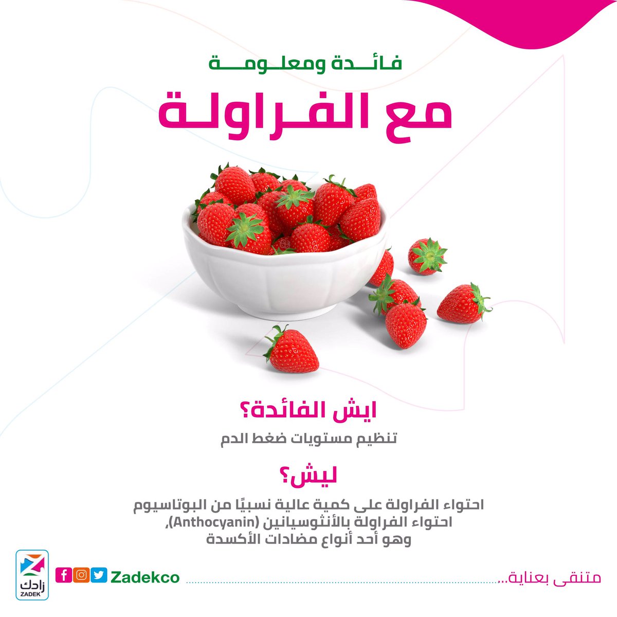 ZadekCo's tweet photo. يساعد تناول الفراولة الطازجة بانتظام على تحسين قدرة الجهاز الهضمي على امتصاص الحديد من الطعام ومن المكملات الغذائية والاستفادة منه.  احرص دائمًا على تناول كميات كافية من الفراولة في نظامك الغذائي https://t.co/gDhinJM0Yq