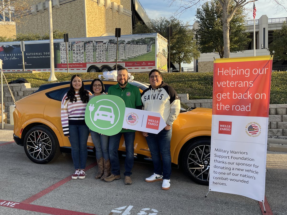 During yesterday's <a href="/ArmedForcesBowl/">LM Armed Forces Bowl</a>, we worked together with <a href="/WellsFargo/">Wells Fargo</a> to get a combat-wounded #ArmyVeteran #BackOnTheRoad by awarding him with a brand new 2021 Ford Mustang Mach-E. Congratulations Alegria family! #HelpingHeroes #VeteransDay #ArmedForcesBowl