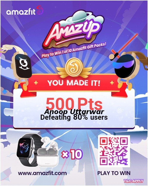 U_ANOOP1's tweet photo. Dear #AmazUp @AmazfitGlobal ❤
✨ Done
✨Tagging Friends
@khp3285
@kalpeshrana111
@blessedkamal @Gaurang321
@chidambar08 https://t.co/llcEm1SMlT