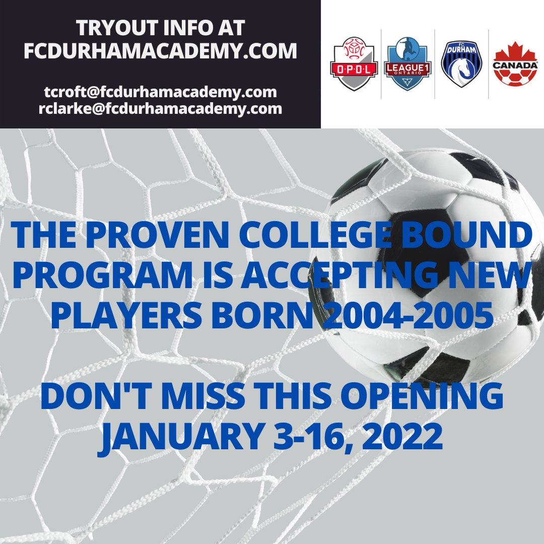 fcdurhamacademy's tweet photo. 8 Graduating Classes = 160 assisted student-athletes to college/university programs in 🇨🇦 and 🇺🇸.  Another tryout window is approaching January 3-16, 2022. https://t.co/cxMey8Qg5G