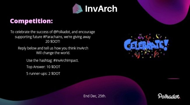 Cassyokwy's tweet photo. What an awesome update from @InvArchNetwork, hope you guys did like it!
To celebrate the success of @Polkadot, #InvArch is giving away 20 $DOT ๐
For more details follow @InvArchNetwork, thanks.
#InvArch #Polkadot #Web3 #TeamInvArch #NFTs #IPTs #DEVs #IPsets #Blockchain https://t.co/6EzoyvQGx9