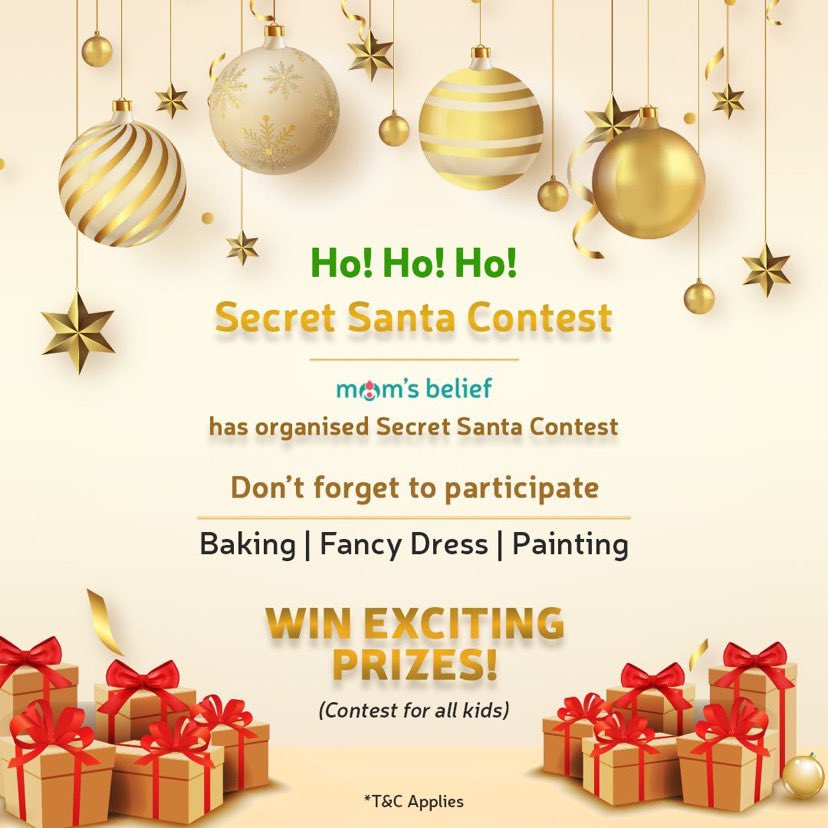 Momsbelief's tweet photo. This Christmas Mom’s belief is going to be your Secret Santa.
#SecretSantaContest🎅
Stand a chance to win exciting prices🎁
.
.
.
#secretsanta #momsbelief #christmas2021 #newyear https://t.co/Hmhjm32Yjo