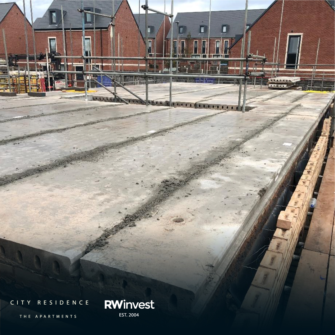 Tasks have completed at City Residence – The Apartments, such as the second floor precast floor slabs to Blocks A and B, and the hollow core first floor slab in Block D.

Work continues to substation brickwork, sprinkler system and scaffolding. Upper floor screed has commenced.
