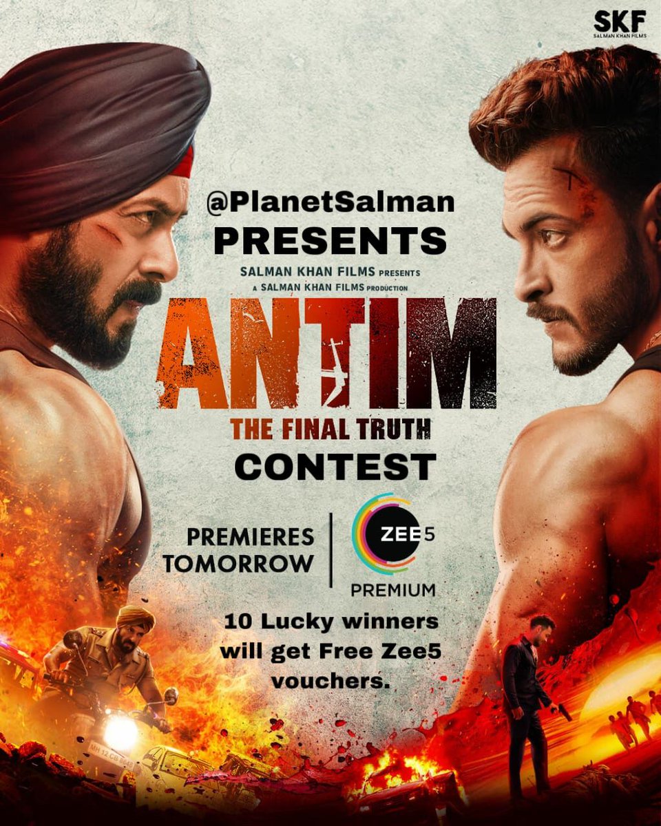 PlanetSalman's tweet photo. Dear #SalmanKhan fans, Brace yourself for Dhamakedar #Antim contest. 

We Are giving you a chance to win free Zee5 vouchers. Answer 10 simple questions to win this contest. Get ready to play the Antim contest Tomorrow at 11:00 AM.
#AntimOnZEE5 https://t.co/vzN0xdwx00