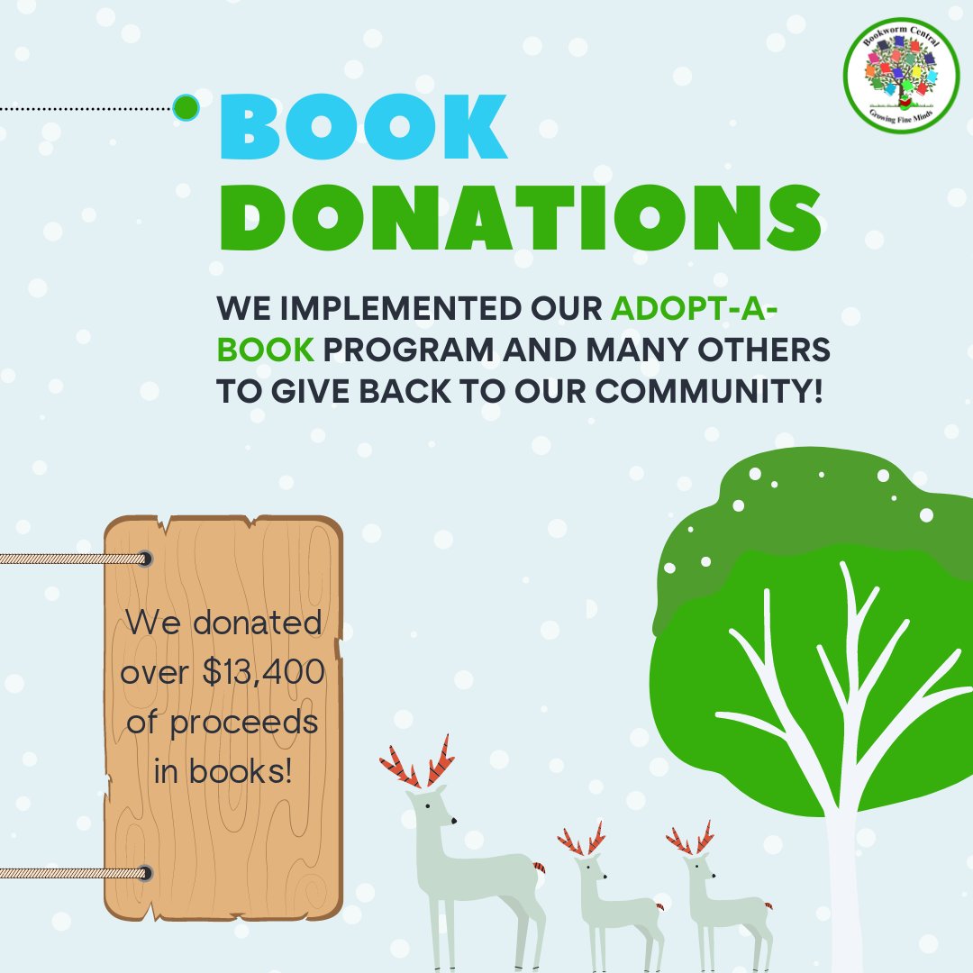 BookwormCentral's tweet photo. A huge part of our company’s purpose is to give back to the community in the efforts of enhancing literacy. We are grateful that this year, we were able to provide over $13,400 proceeds in books aside from our literacy programs! #literacyprograms #bookdonations  #2021recap https://t.co/P4KQg7uPgh