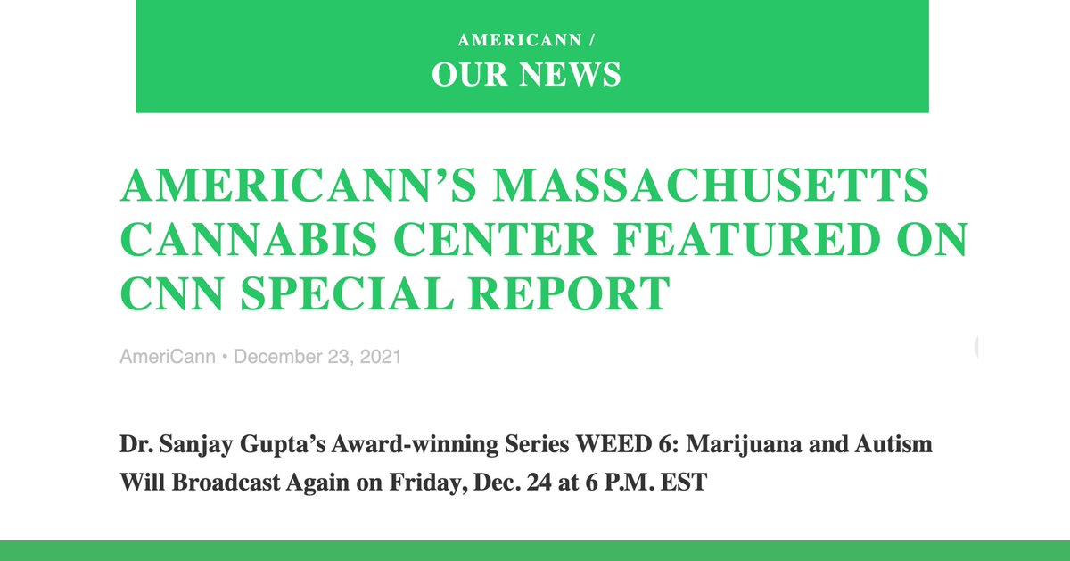 ACANINFO's tweet photo. “We are proud to play a role in helping Dr. Gupta present the considerable benefits that severe autism patients have achieved being treated with cannabis.” -Tim Keogh, AmeriCann CEO / Read more https://t.co/0ecIXTwJYP

WEED 6: Marijuana and Autism will air again on 12/24, 6pm EST https://t.co/f7ynN1Tr5t
