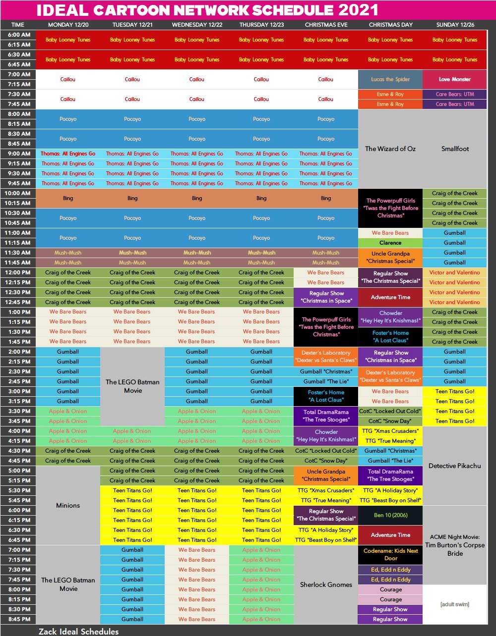Zack Ideal Schedules on Twitter "Ideal Cartoon Network Schedule 2021 USA, 20/12 26/12