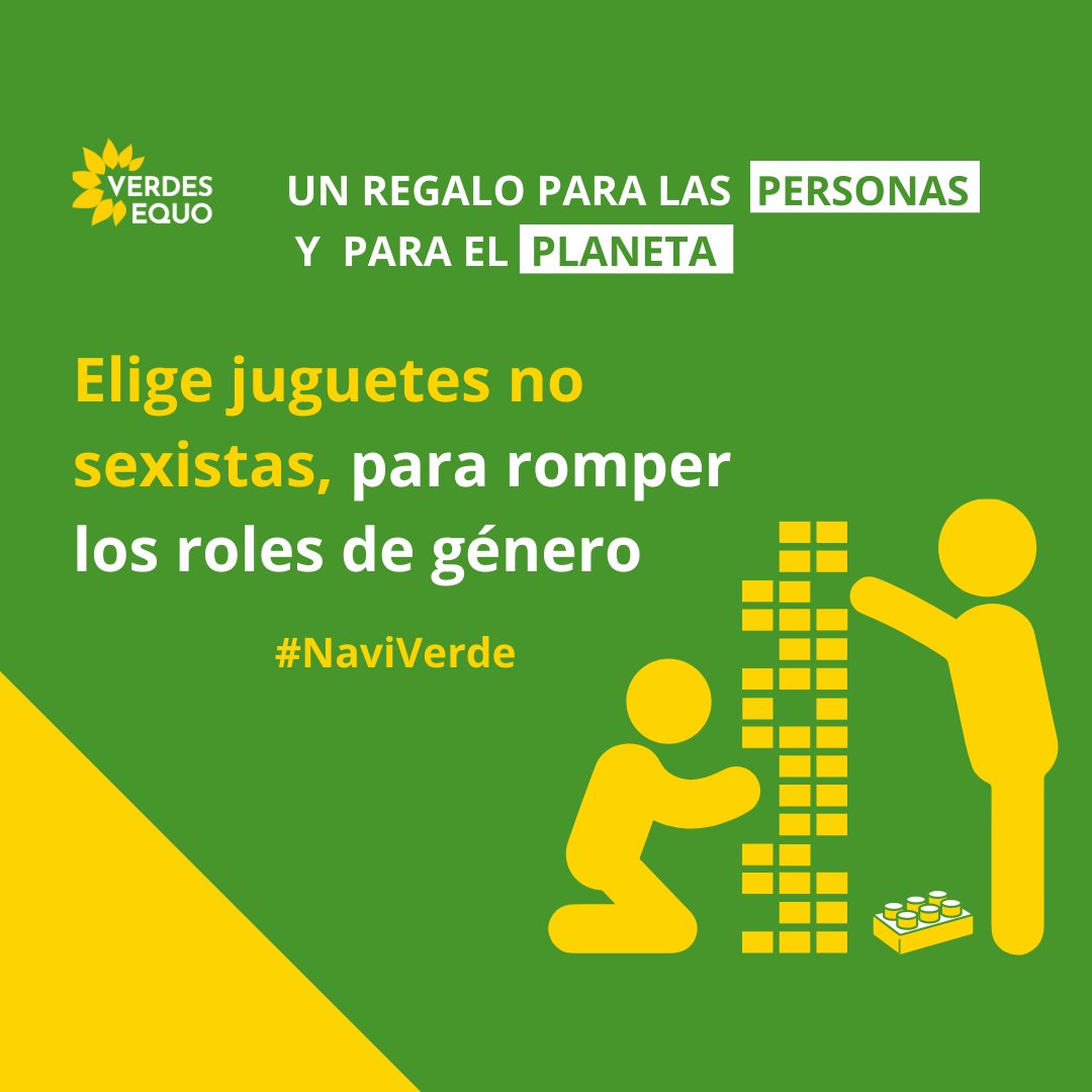 VerdesEquo_And's tweet photo. Recuerda que jugar sirve para divertirnos y para aprender. Enseñar que se pueden romper los roles de género hará que las próximas generaciones sean más libres e igualitarias. Esta #NaviVerde no compres juguetes sexistas. https://t.co/eP20sqxIzT