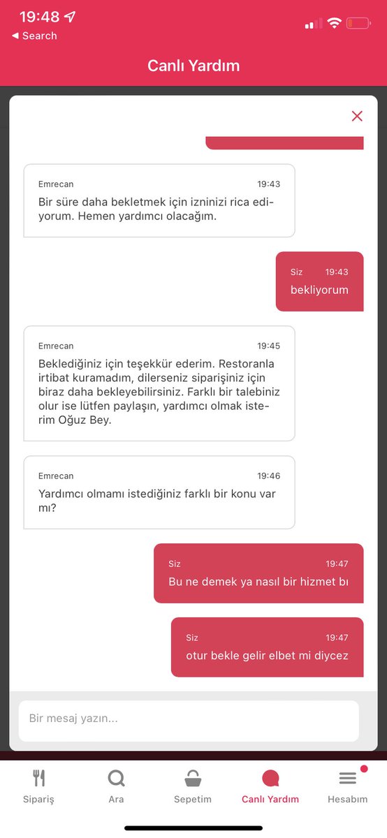 ⁦<a href="/yemeksepeti/">Yemeksepeti</a>⁩ ben siparişimin nerde olduğunu nasıl göreceğim? Sipariş sanki bana teslim edilmiş gibi sadece listeleniyor güncel durumu bir türlü göremiyorum. Canlı destekten sordum otur bekle gelir elbete geldi iş 😳