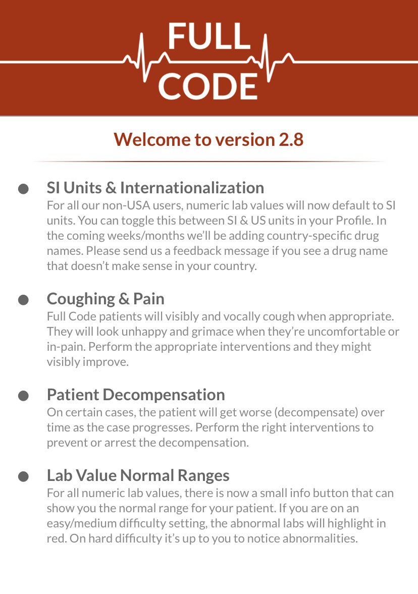 Dear International Users,

Our elves have been working day and night and…

🔔SI units are here!!☃️

Version 2.8 is out with more patient animations, lab value ranges, and time-based decompensation for our critically ill patient simulations.