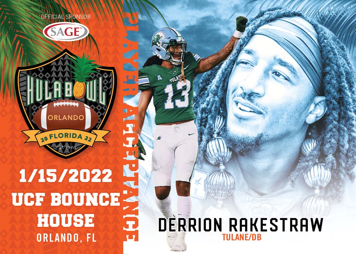 Hula_Bowl's tweet photo. Watch out for a real diamond from @GreenWaveFB DB Derrion Rakestraw @Derrixn in the Bounce House next month. Good size with solid athleticism and speed as a last line of defense in the secondary. @DraftDiamonds are found at the #HulaBowl @SAGECards @draftguyjimmy @scott_nfl https://t.co/YecxpJL5Jg