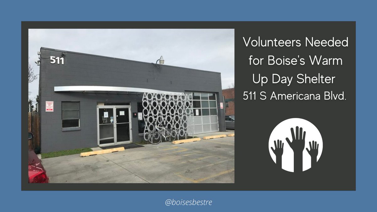 BoisesBestRE's tweet photo. The Warm Up Day Shelter is looking for volunteers to assist guests and donations for warm winter clothes and hot beverages. 
Contact CATCH at catch@catchprogram.org or Interfaith Sanctuary at matt@interfaithsanctuary.org.

BoiseDev has the full story
https://t.co/6psFx4iVyO https://t.co/LjzIGidv9Q